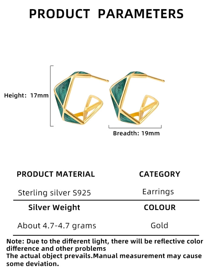 1 Pair 18K Gold Plated 925 Sterling Silver 925 Sterling Silver Earrings Geometric Color Block Ear Studs