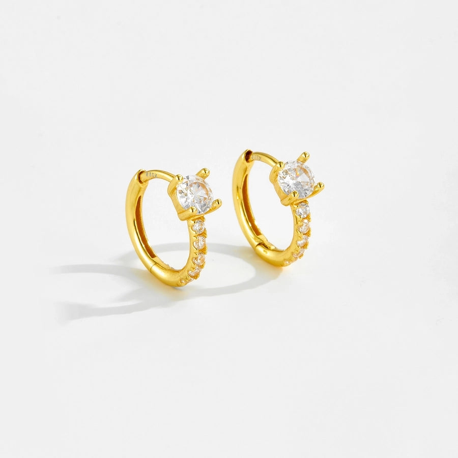 1 Pair 18K Gold Plated White Gold Plated 925 Sterling Silver Zircon 925 Sterling Silver Earrings Geometric Hoop Earrings