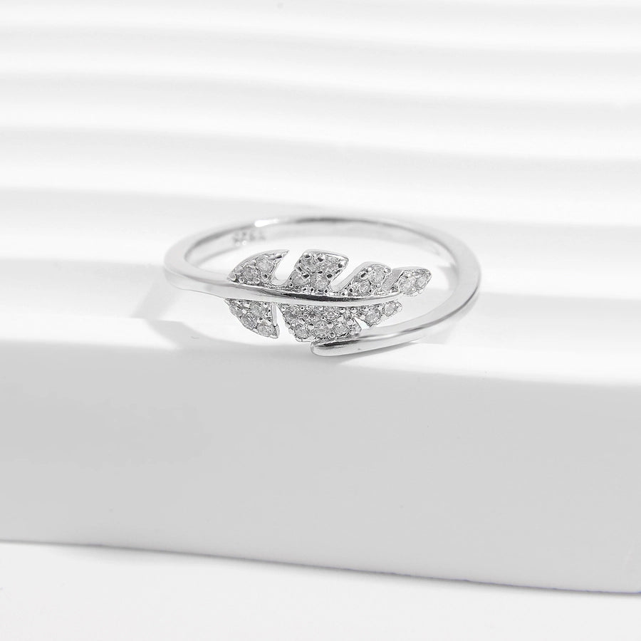 White Gold Plated 925 Sterling Silver Zircon Leaves Open Rings 925 Sterling Silver Rings