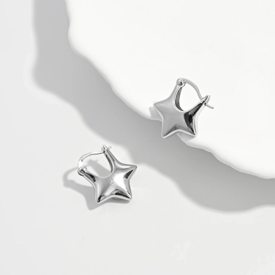 1 Pair White Gold Plated 925 Sterling Silver 925 Sterling Silver Earrings Star Earrings