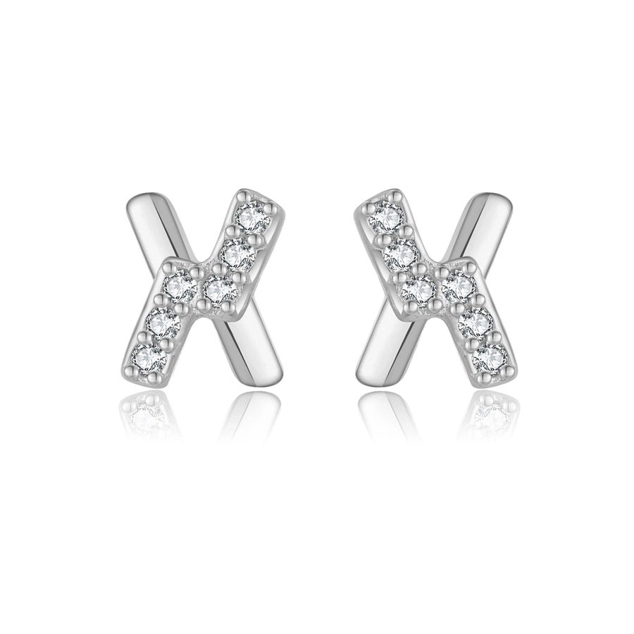 1 Pair 18K Gold Plated White Gold Plated 925 Sterling Silver Zircon 925 Sterling Silver Earrings Letter Ear Studs