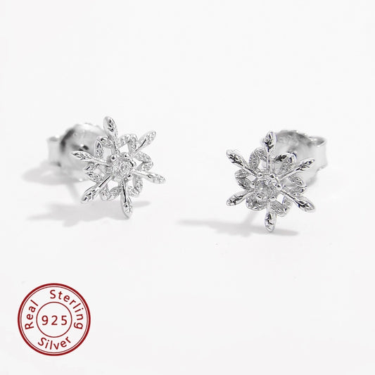 1 Pair White Gold Plated 925 Sterling Silver Zircon 925 Sterling Silver Earrings Snowflake Ear Studs