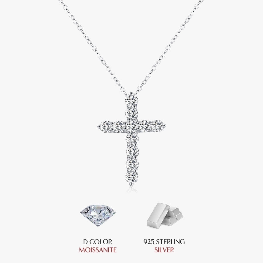 2.2 Karat VVS1-VVS2 Round Brilliant Cut 925 Sterling Silver 925 Sterling Silver Rack Plated Moissanite cable chain Inlay Cross Moissanite GRA Certificate Pendant Necklace