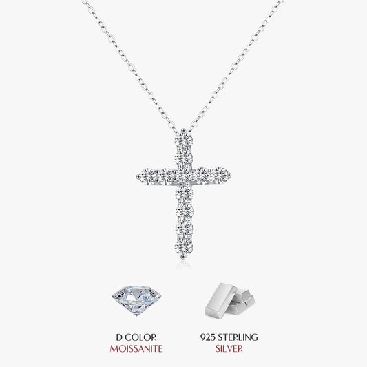 2.2 Karat VVS1-VVS2 Round Brilliant Cut 925 Sterling Silver 925 Sterling Silver Rack Plated Moissanite cable chain Inlay Cross Moissanite GRA Certificate Pendant Necklace