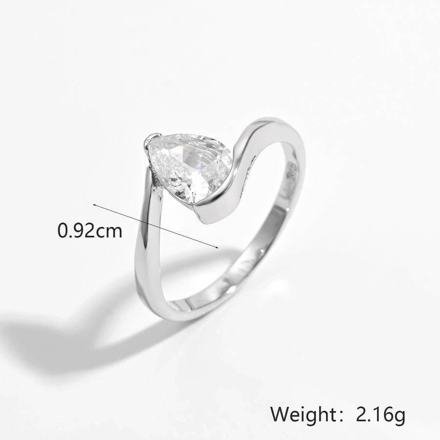 White Gold Plated 925 Sterling Silver Zircon Water Droplets Rings 925 Sterling Silver Rings