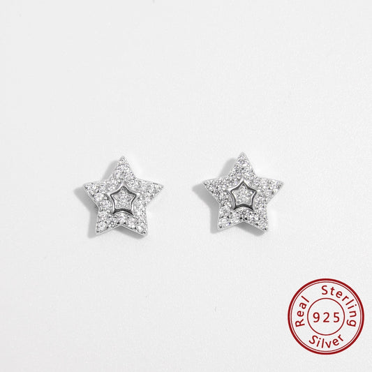 1 Pair White Gold Plated 925 Sterling Silver Zircon 925 Sterling Silver Earrings Star Ear Studs