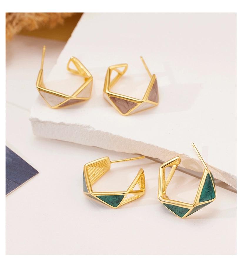 1 Pair 18K Gold Plated 925 Sterling Silver 925 Sterling Silver Earrings Geometric Color Block Ear Studs