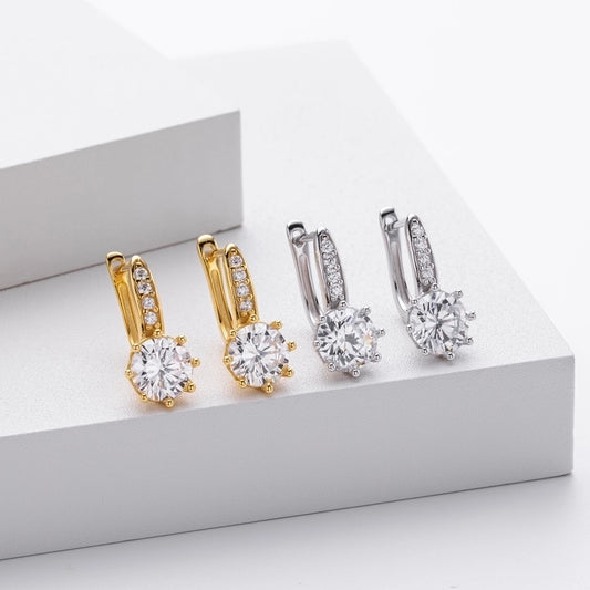 1 Pair 18K Gold Plated White Gold Plated Rhodium Plated 925 Sterling Silver Zircon 925 Sterling Silver Earrings Water Droplets Earrings