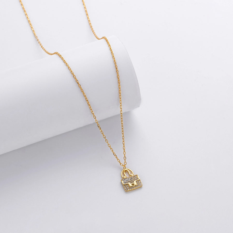 925 Sterling Silver Rack Plated Plated Long-Lasting Plated Zircon cable chain Bag Pendant Necklace