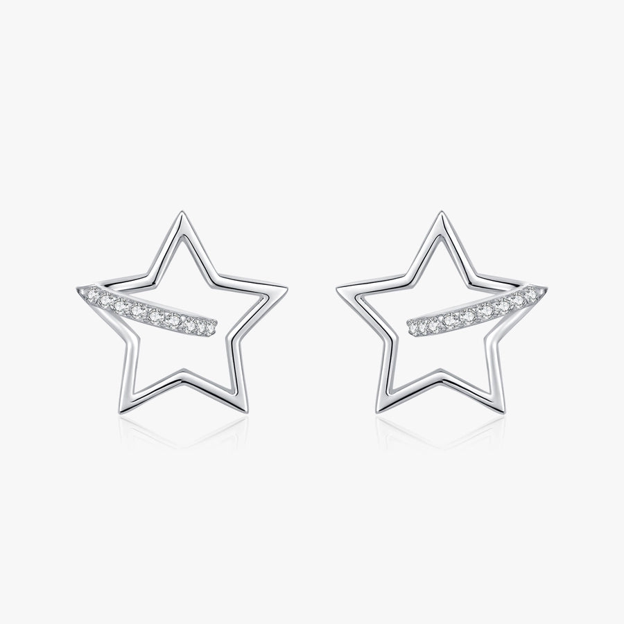 1 Pair Rhodium Plated 925 Sterling Silver Zircon 925 Sterling Silver Earrings Star Ear Studs