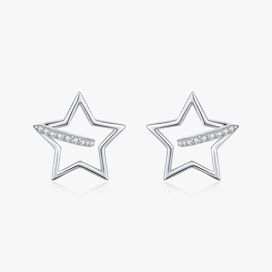 1 Pair Rhodium Plated 925 Sterling Silver Zircon 925 Sterling Silver Earrings Star Ear Studs