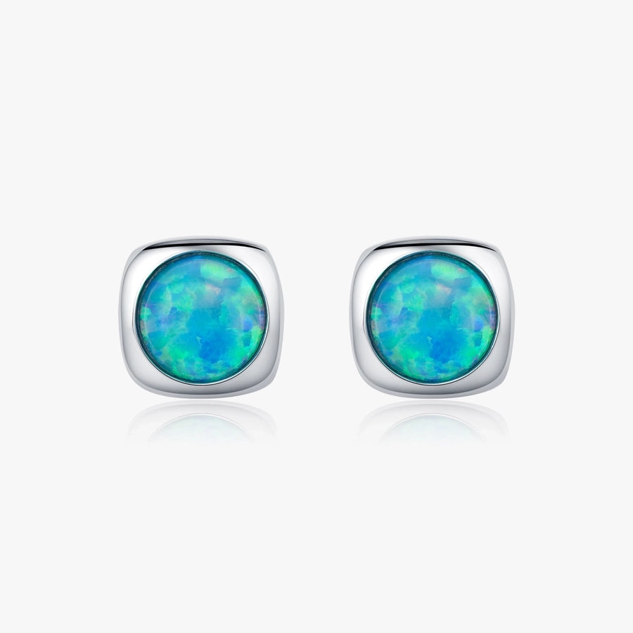 1 Pair Rhodium Plated 925 Sterling Silver Opal 925 Sterling Silver Earrings Geometric Ear Studs