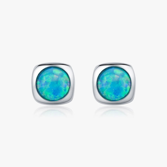 1 Pair Rhodium Plated 925 Sterling Silver Opal 925 Sterling Silver Earrings Geometric Ear Studs