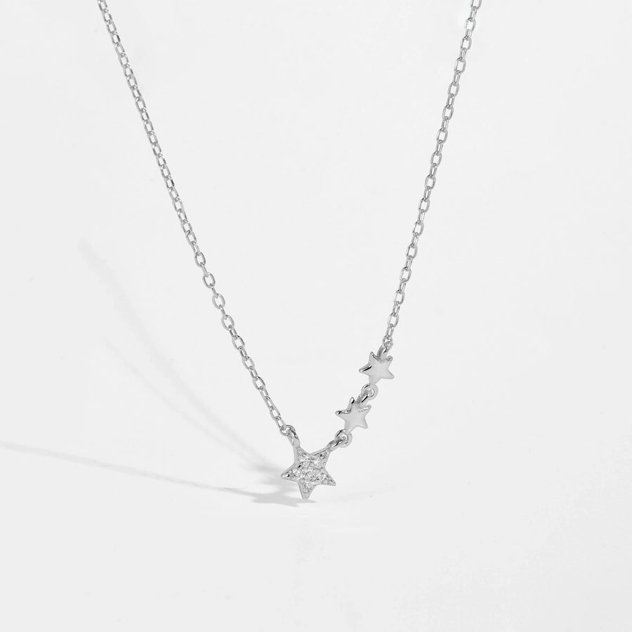 925 Sterling Silver Zircon cable chain Star Moon Pendant Necklace