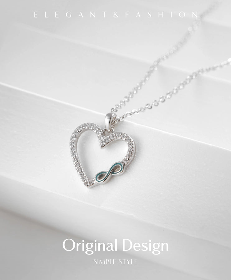 925 Sterling Silver Rack Plated Zircon cable chain Inlay Infinity Heart Shape Pendant Necklace