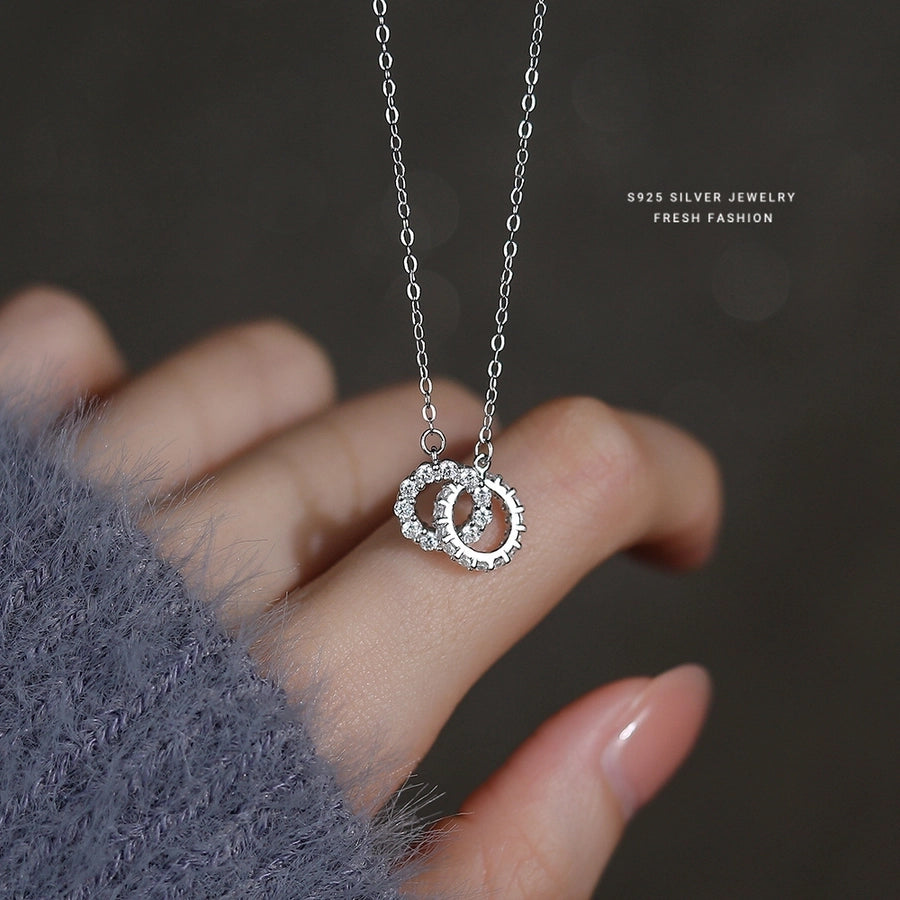 925 Sterling Silver Zircon cable chain Plating Circle Pendant Necklace