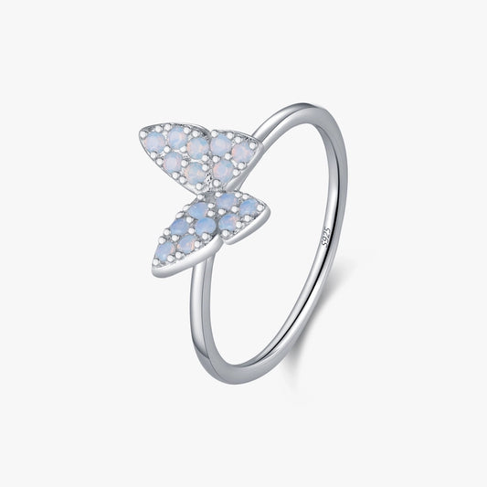 Rhodium Plated 925 Sterling Silver Opal Butterfly Rings 925 Sterling Silver Rings