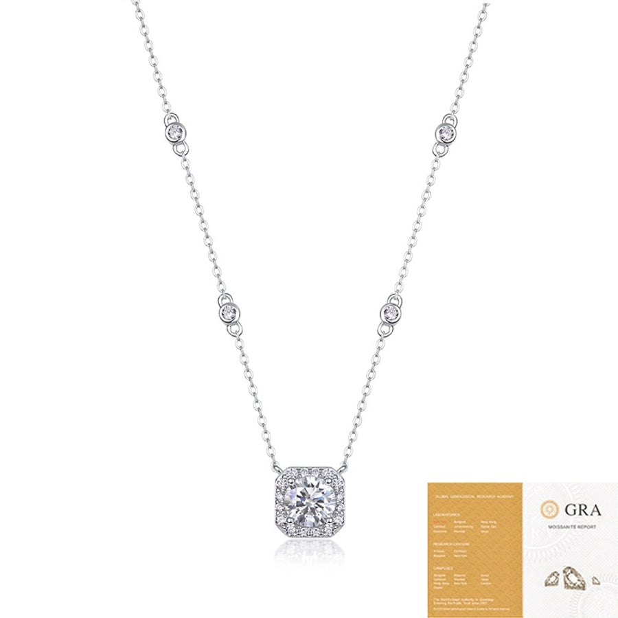 1.0ct 925 Sterling Silver Moissanite cable chain Geometric GRA Certificate Pendant Necklace