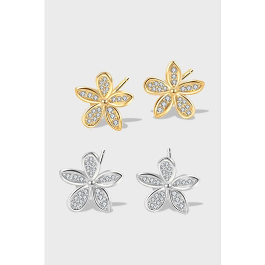 1 Pair 18K Gold Plated 925 Sterling Silver Zircon 925 Sterling Silver Earrings Flower Ear Studs