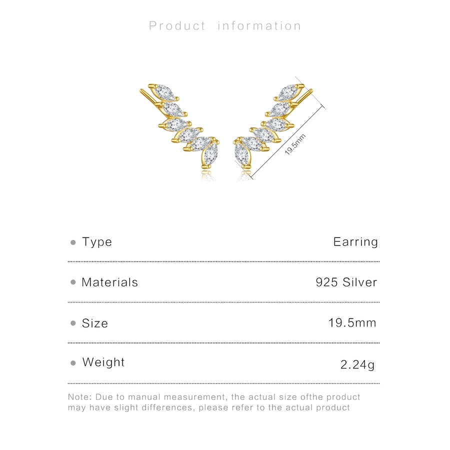 1 Pair 18K Gold Plated White Gold Plated 925 Sterling Silver Zircon 925 Sterling Silver Earrings Geometric Ear Studs