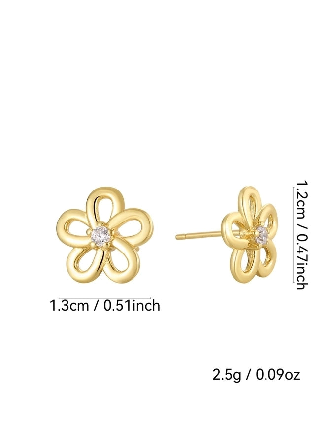 1 Pair 14K Gold Plated 925 Sterling Silver Zircon 925 Sterling Silver Earrings Flower Ear Studs