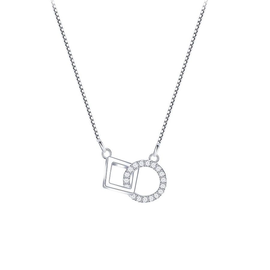 925 Sterling Silver Zircon box chain Plating Geometric Pendant Necklace