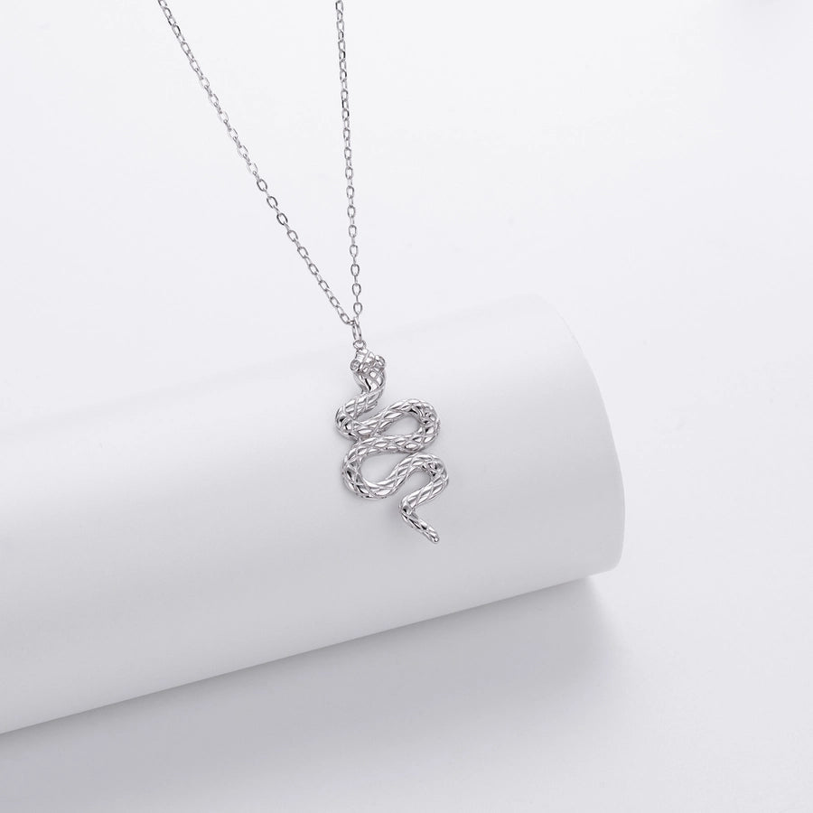 925 Sterling Silver Zircon cable chain Inlay Snake Pendant Necklace