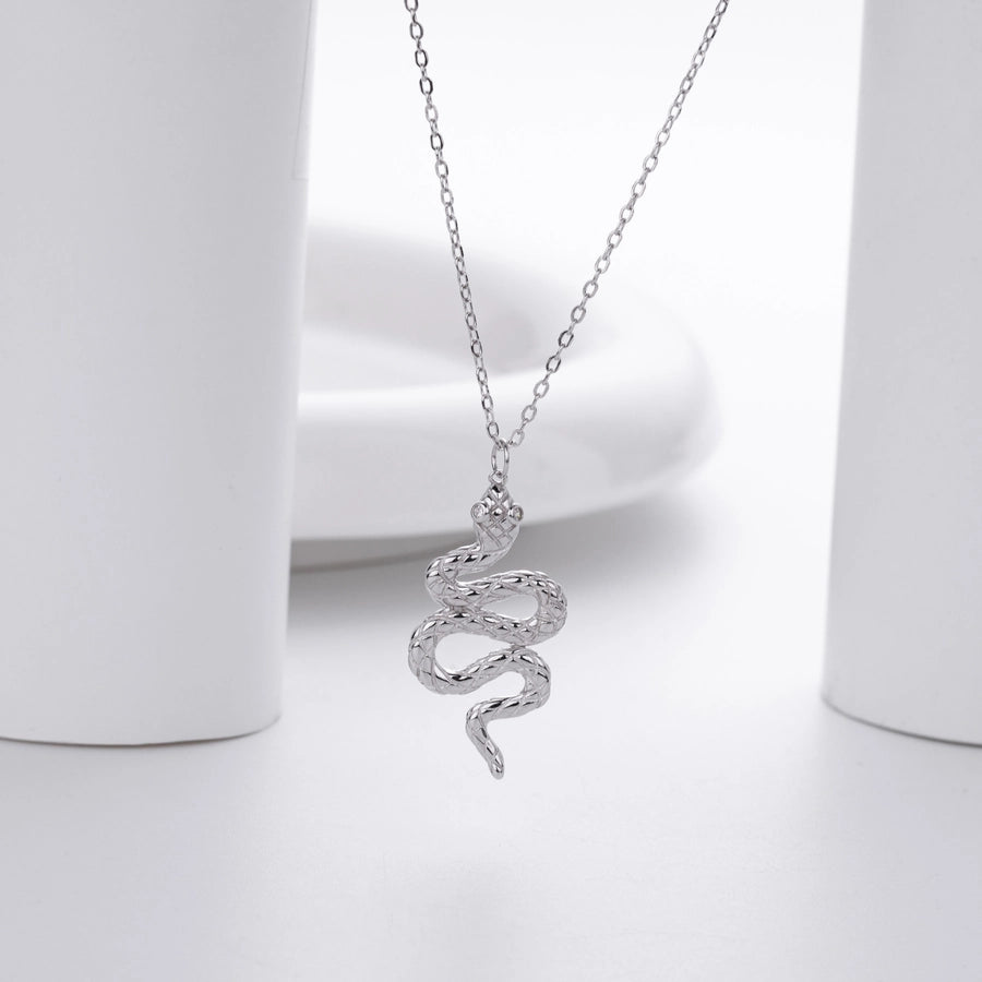 925 Sterling Silver Zircon cable chain Inlay Snake Pendant Necklace