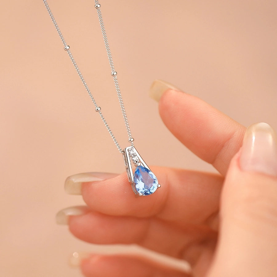 925 Sterling Silver Zircon  Inlay Water Droplets Pendant Necklace