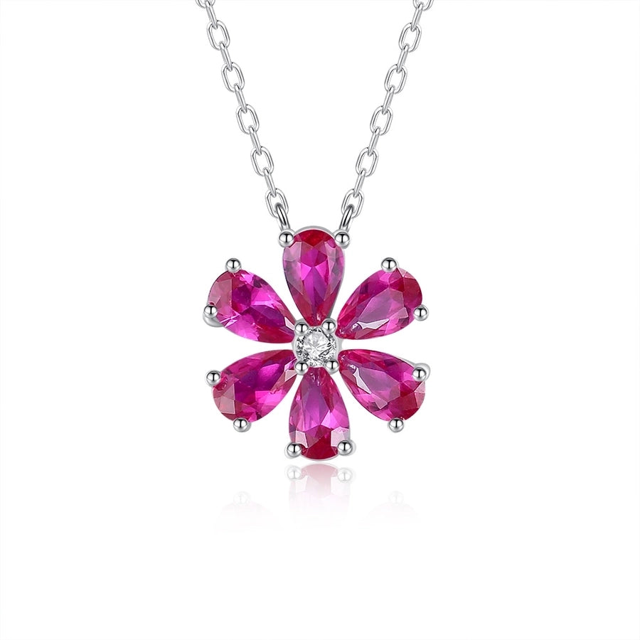 925 Sterling Silver Zircon cable chain Flower Pendant Necklace