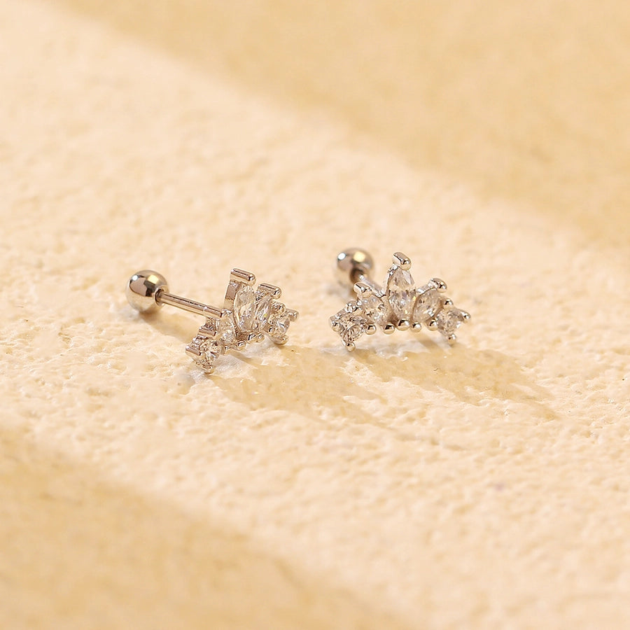 1 Pair 925 Sterling Silver Zircon 925 Sterling Silver Earrings Crown Ear Studs