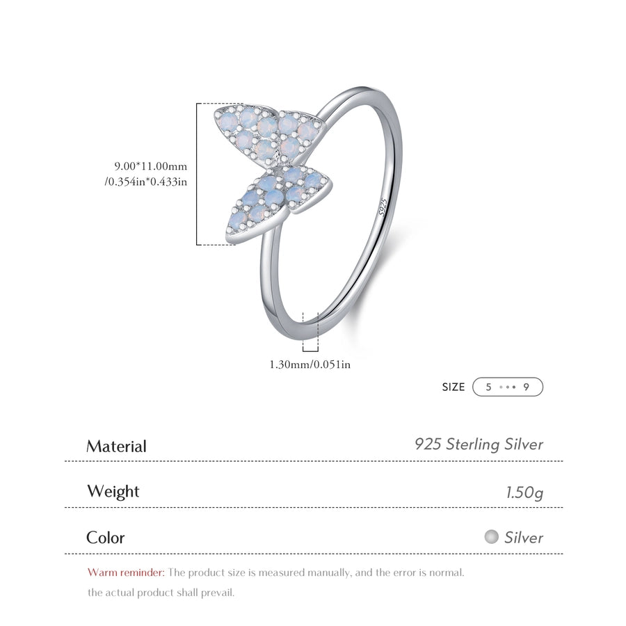 Rhodium Plated 925 Sterling Silver Opal Butterfly Rings 925 Sterling Silver Rings