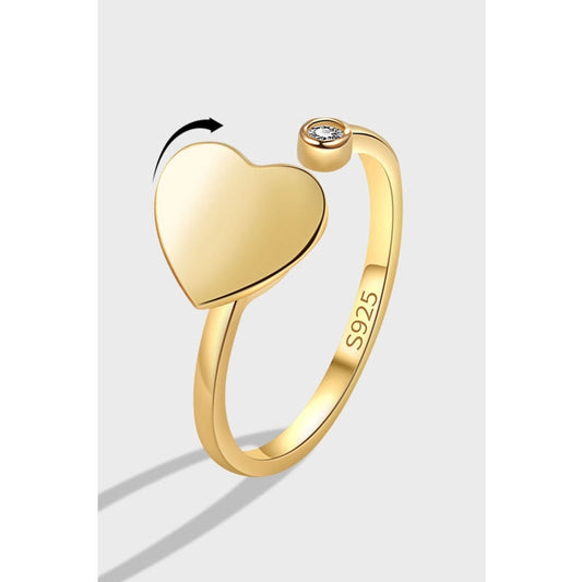 18K Gold Plated 925 Sterling Silver Zircon Heart Shape Open Rings Anxiety Ring 925 Sterling Silver Rings