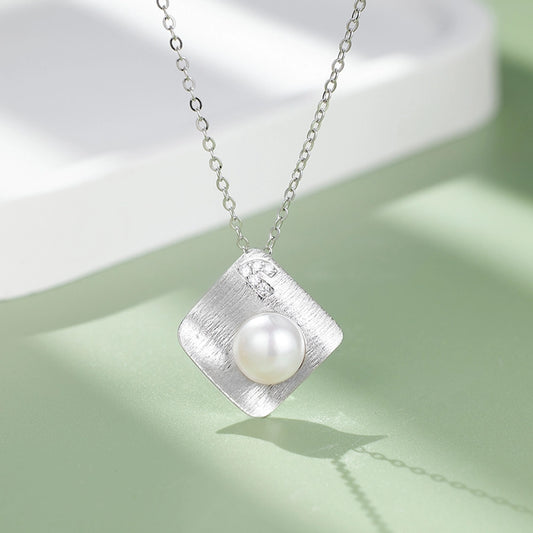 925 Sterling Silver Long-Lasting Plated Pearl Zircon cable chain Plating Inlay Geometric Pendant Necklace