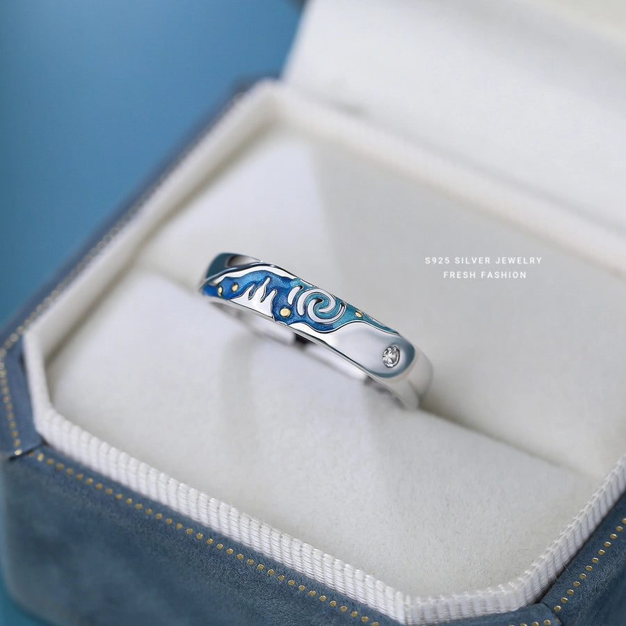 925 Sterling Silver Zircon Van Gogh Adjustable Ring 925 Sterling Silver Rings