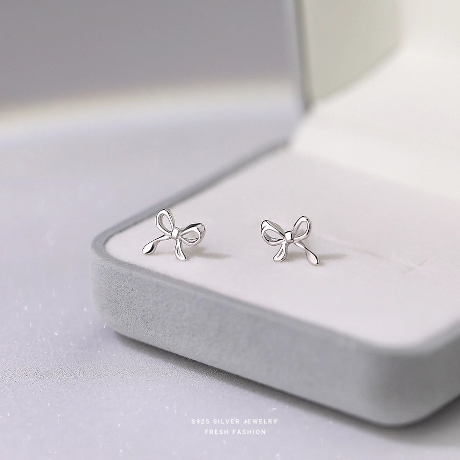 1 Pair 925 Sterling Silver S999 Silver 925 Sterling Silver Earrings Bow Knot Ear Studs