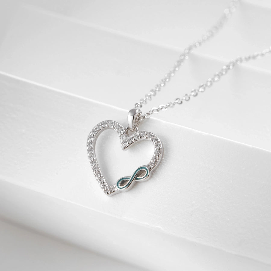 925 Sterling Silver Rack Plated Zircon cable chain Inlay Infinity Heart Shape Pendant Necklace