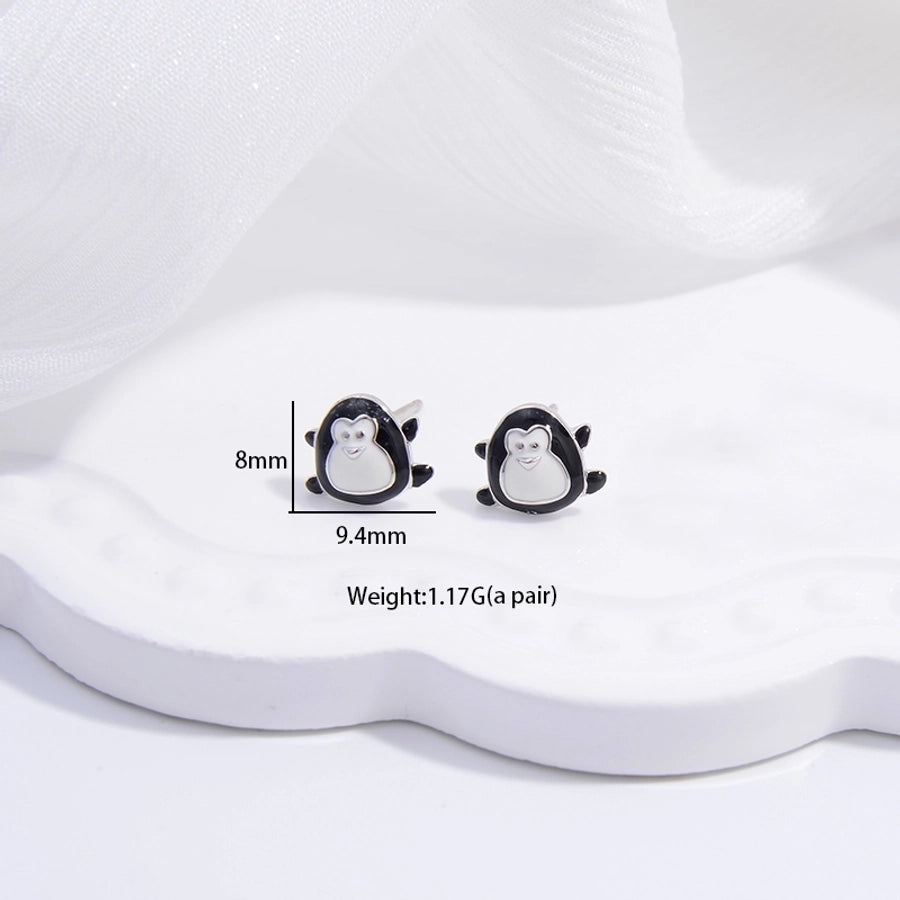 1 Pair 22K Gold Plated Rhodium Plated 925 Sterling Silver Zircon 925 Sterling Silver Earrings Penguin Cherry Crown Ear Studs