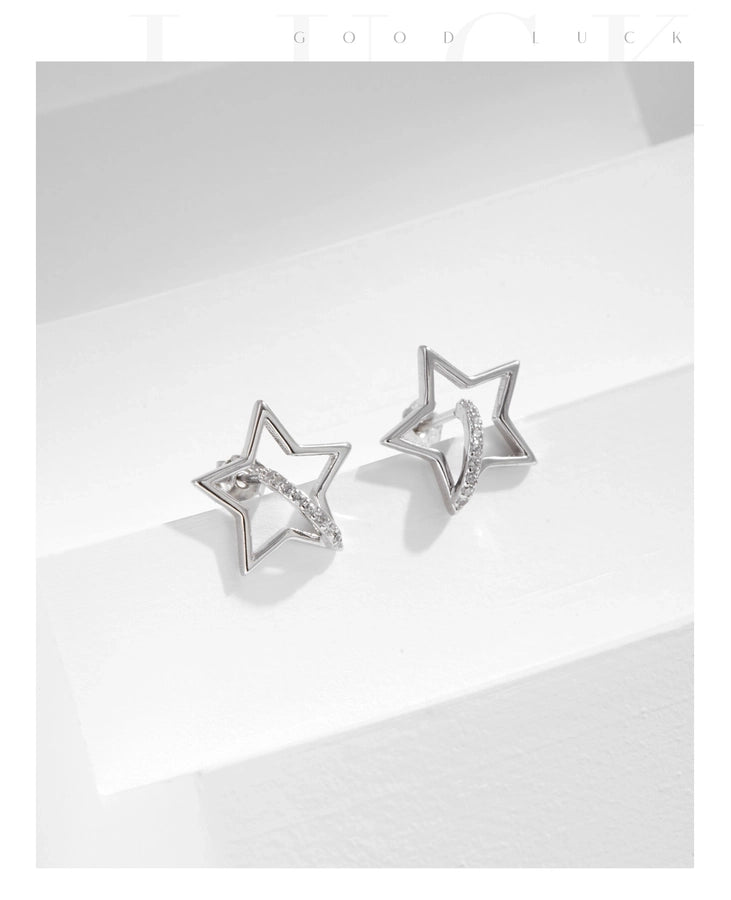 1 Pair Rhodium Plated 925 Sterling Silver Zircon 925 Sterling Silver Earrings Star Ear Studs