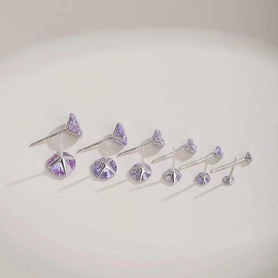 1 Pair 925 Sterling Silver Zircon 925 Sterling Silver Earrings Geometric Ear Studs