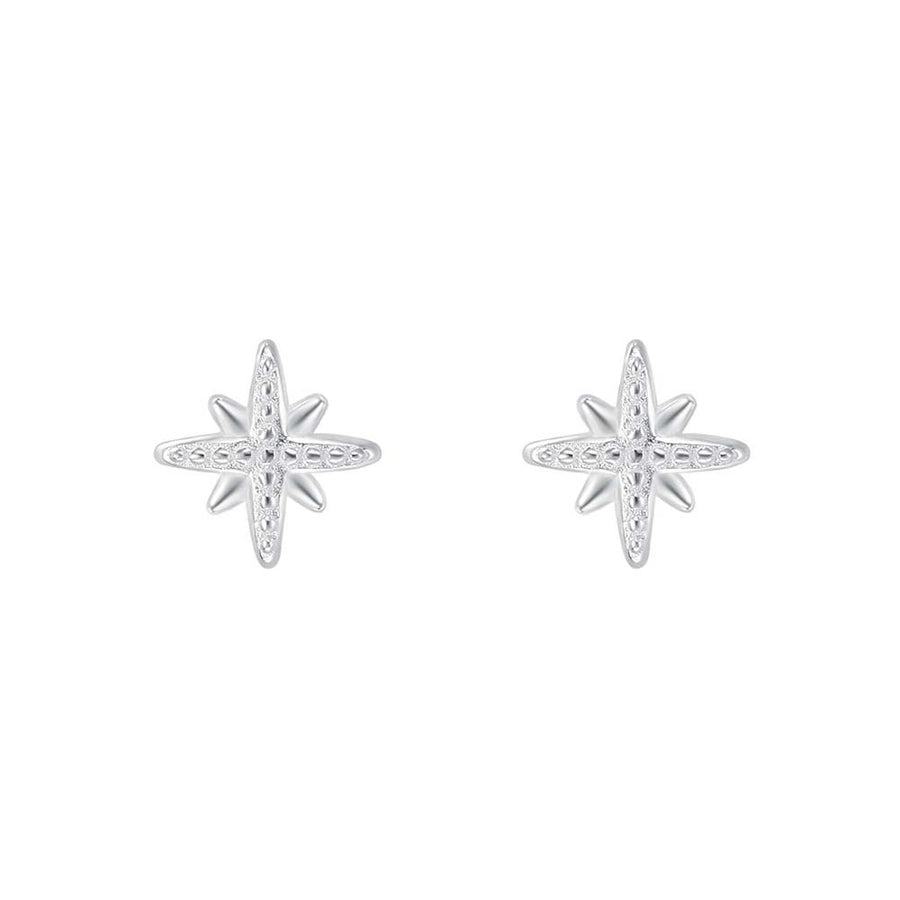 1 Pair S999 Silver 925 Sterling Silver Earrings Eight awn star Star Ear Studs