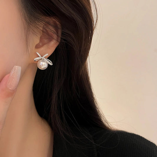 1 Pair 925 Sterling Silver Zircon 925 Sterling Silver Earrings Bow Knot Earrings