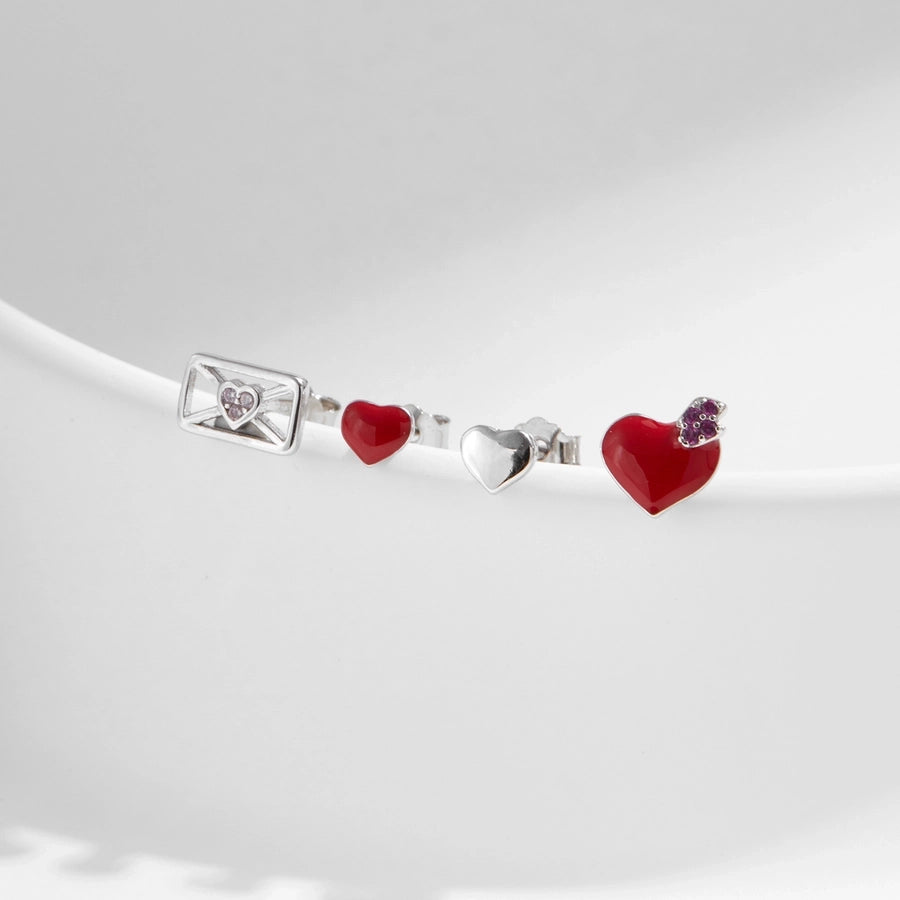 1 Set Rhodium Plated 925 Sterling Silver Zircon 925 Sterling Silver Earrings envelope Heart Shape Ear Studs