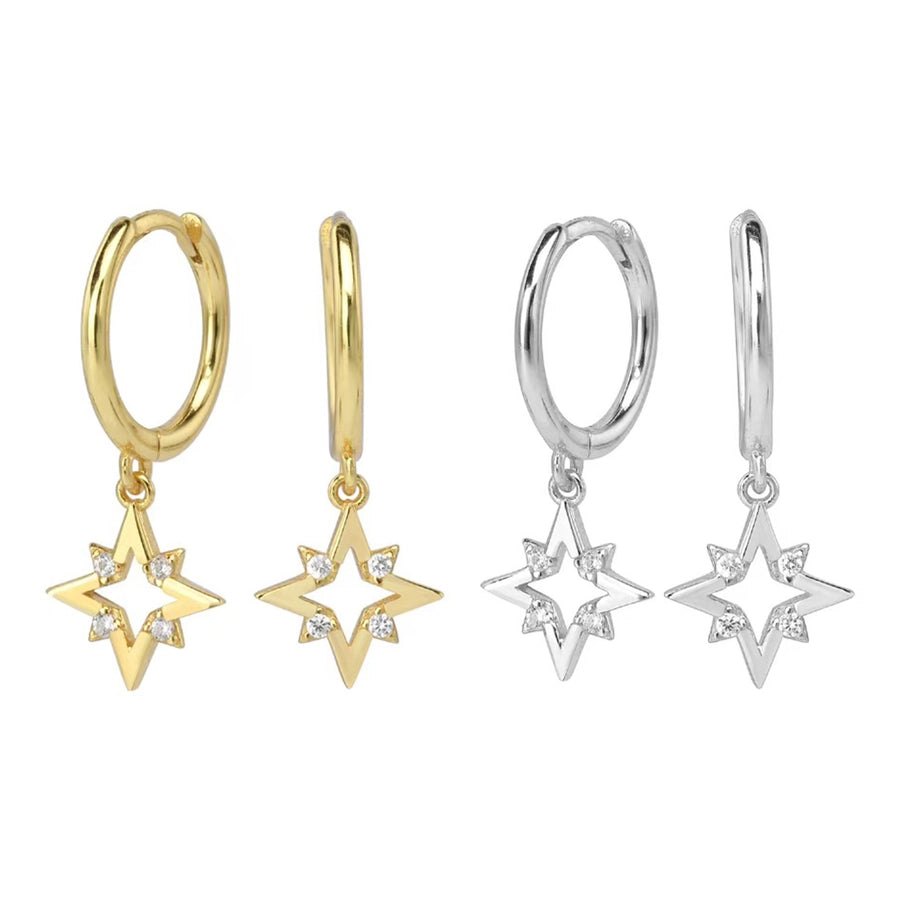 K Gold Plated White Gold Plated 925 Sterling Silver Zircon 925 Sterling Silver Earrings Star Drop Earrings