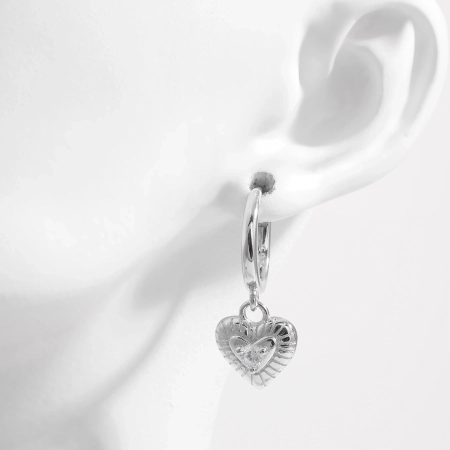 1 Pair White Gold Plated 925 Sterling Silver Zircon 925 Sterling Silver Earrings Heart Shape Drop Earrings