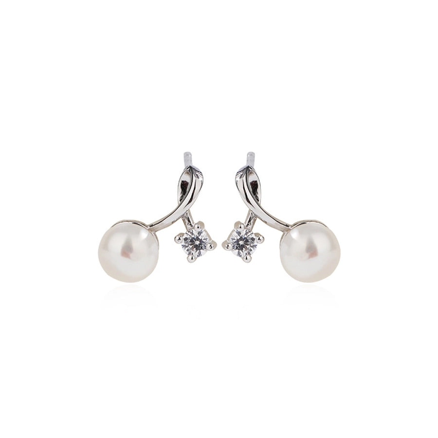 1 Pair 925 Sterling Silver Pearl Zircon 925 Sterling Silver Earrings Geometric Ear Studs