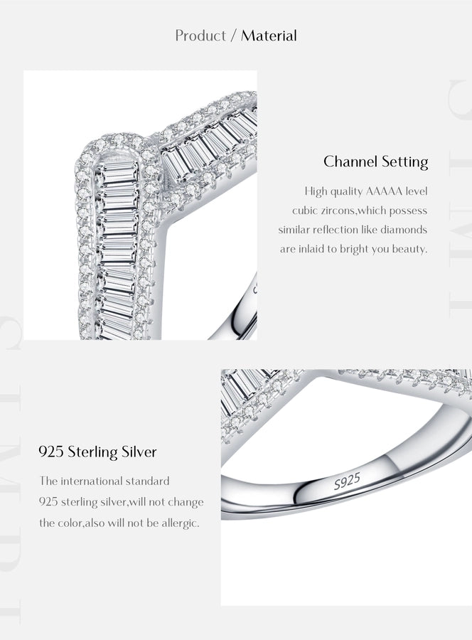 Rhodium Plated 925 Sterling Silver Zircon Geometric Rings 925 Sterling Silver Rings