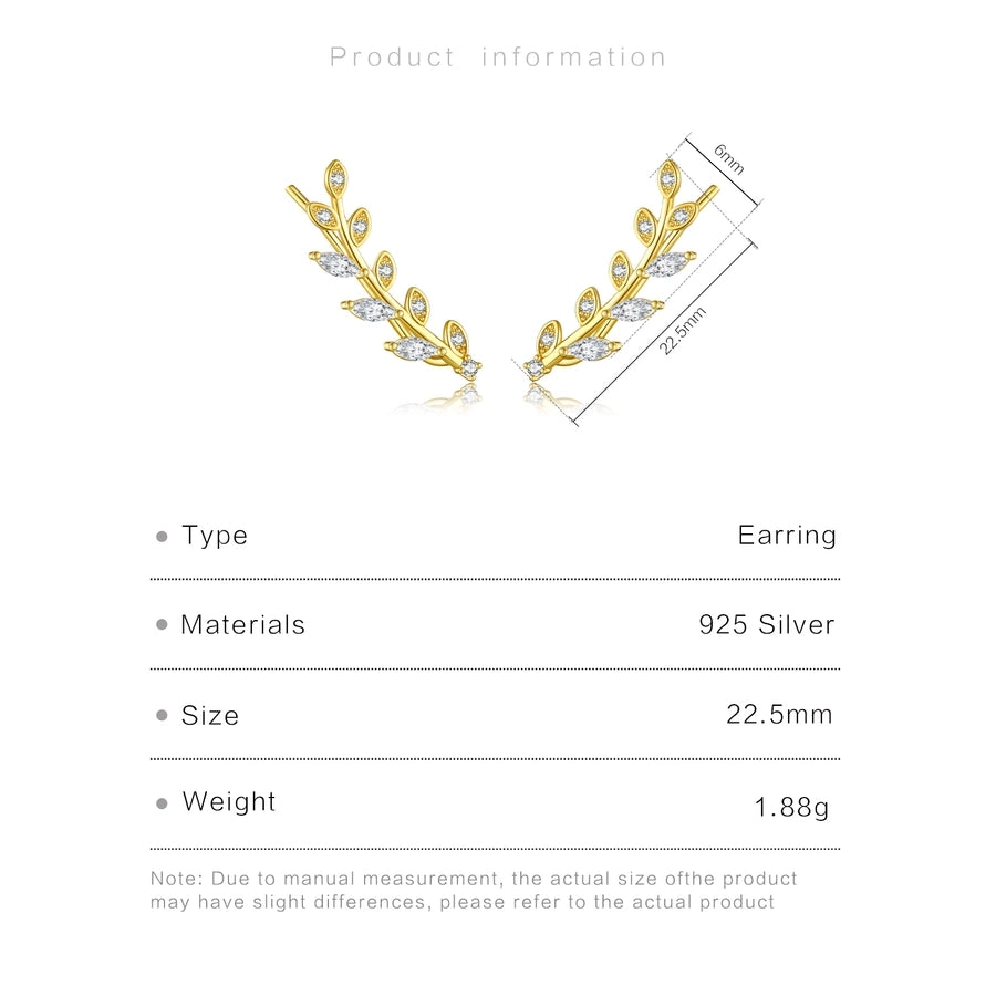 1 Pair 18K Gold Plated White Gold Plated 925 Sterling Silver Zircon 925 Sterling Silver Earrings Geometric Ear Studs