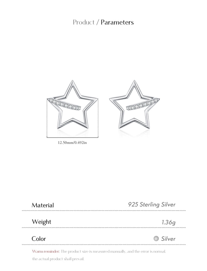 1 Pair Rhodium Plated 925 Sterling Silver Zircon 925 Sterling Silver Earrings Star Ear Studs