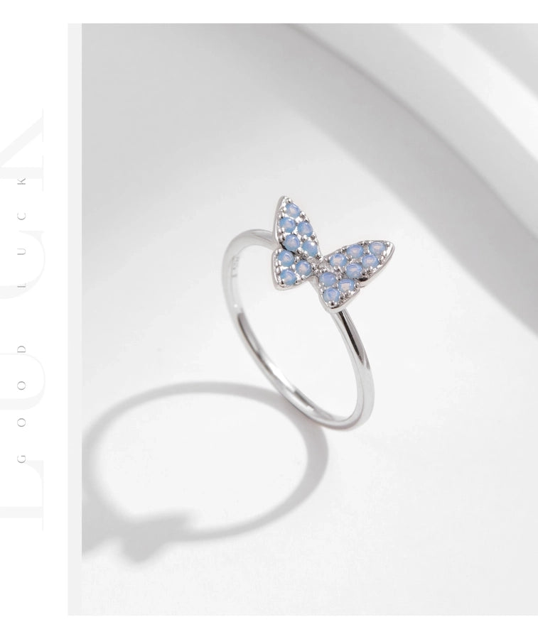 Rhodium Plated 925 Sterling Silver Opal Butterfly Rings 925 Sterling Silver Rings